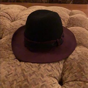 Burgundy and black wool beach hat.